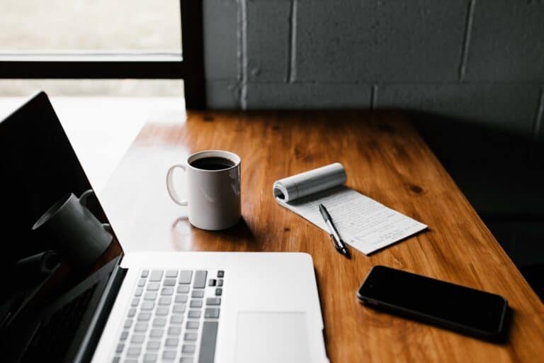 Writing prompts and content templates on laptop